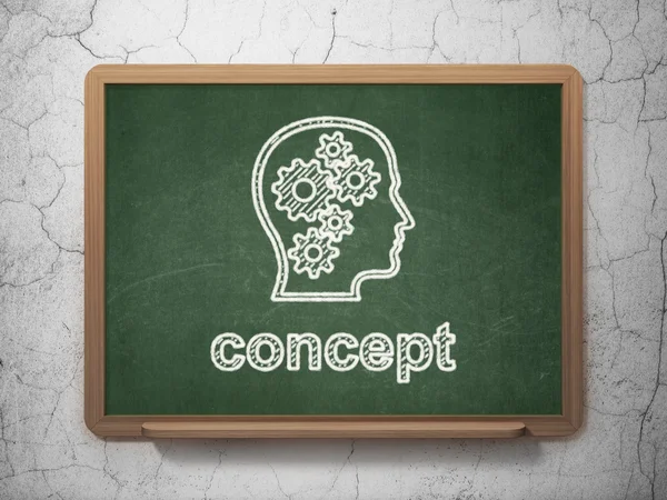 Marketing concept: Head With Gears and Concept on chalkboard background — Stock Photo, Image