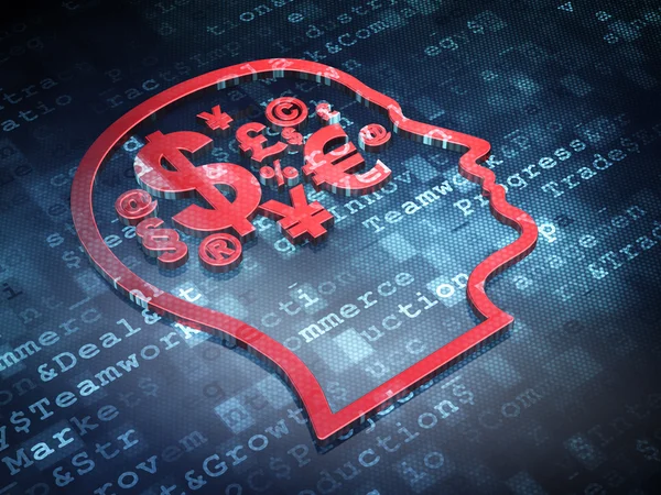 Концепция бизнеса: Рыжая голова с финансовым символом на цифровом фоне — стоковое фото