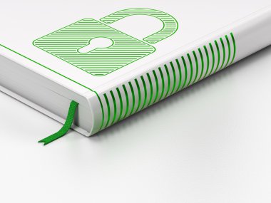bilgi kavramı: kapalı kitap, beyaz zemin üzerine kapalı asma kilit