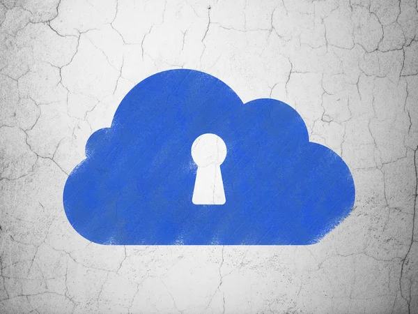 Cloud nätverkskoncept: molnet med nyckelhålet på väggen bakgrund — Stockfoto