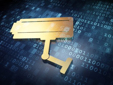 Gizlilik kavramı: altın Cctv kamera dijital arka plan üzerinde