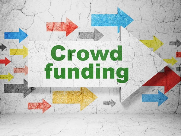 Business concept: arrow with Crowd Funding on grunge wall background — Stock Photo, Image