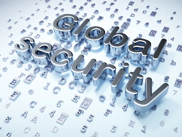 Koncepcja bezpieczeństwa: srebrny globalnego bezpieczeństwa na tle cyfrowy — Zdjęcie stockowe