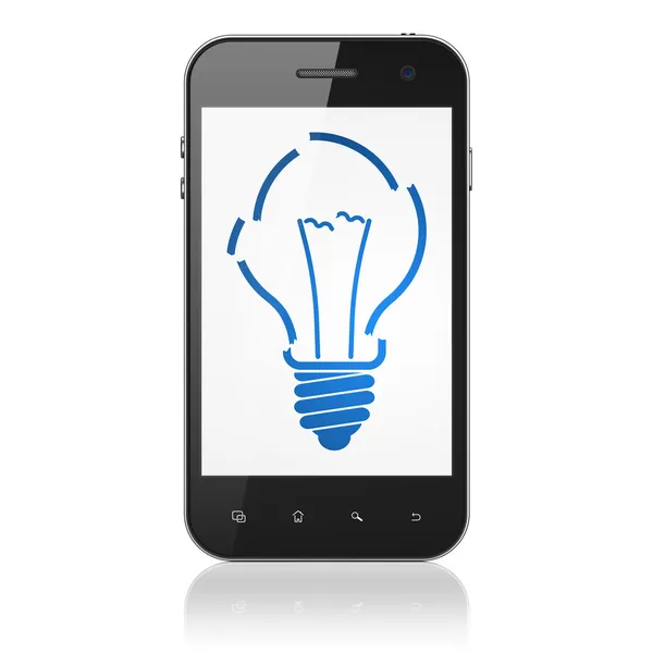 Concept d'entreprise : Ampoule sur smartphone — Photo