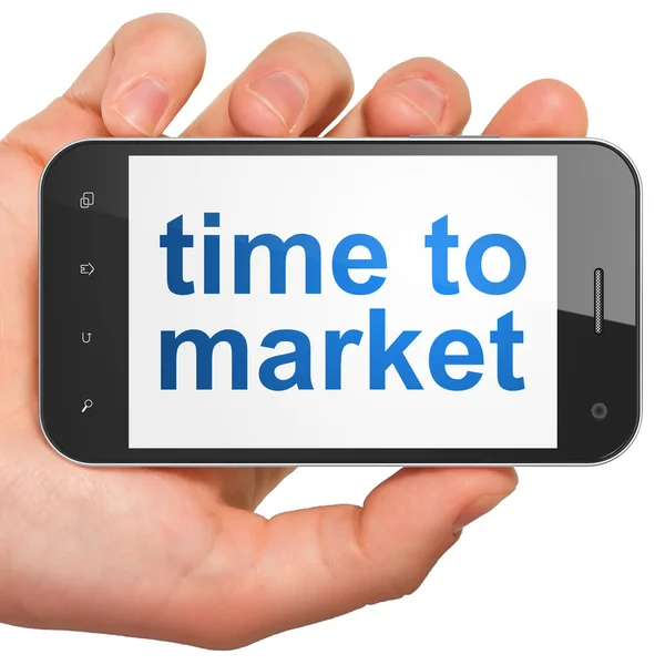 Concepto de línea de tiempo: Tiempo para comercializar en smartphone —  Fotos de Stock