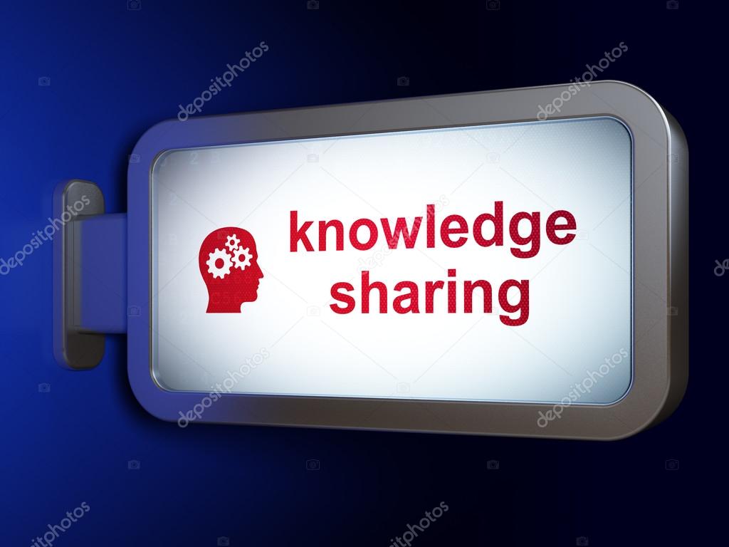 Education concept: Knowledge Sharing and Head With Gears on billboard background