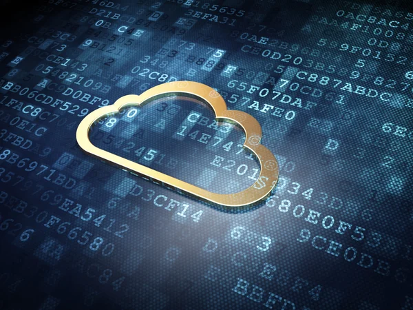 Σύννεφο υπολογιστών έννοια: Χρυσή σύννεφο σε ψηφιακό φόντο — Φωτογραφία Αρχείου