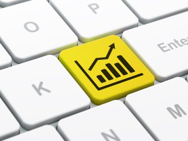 reklam kavramı: büyüme grafik bilgisayar klavye arka plan üzerinde