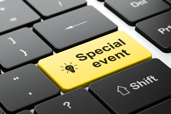 Affärsidé: lampa och speciella evenemang på dator tangentbord bakgrund — Stockfoto