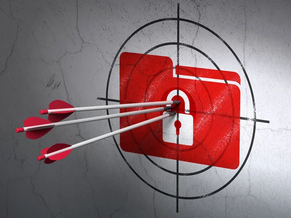 Business concept: arrows in Folder With Lock target on wall background — Stock Photo, Image