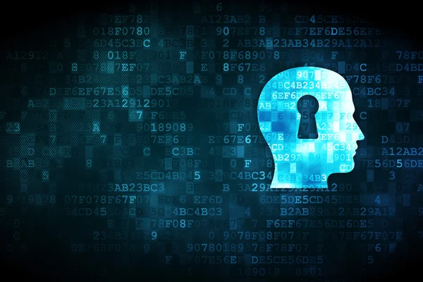 Eğitim kavramı: dijital arka plan üzerinde anahtar deliği ile baş