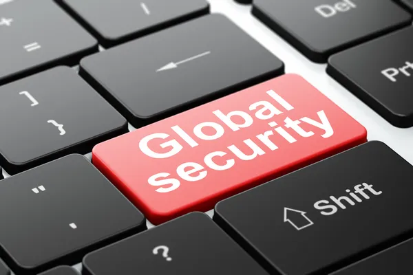 Soukromí koncept: globální bezpečnost na pozadí klávesnice počítače — Stock fotografie