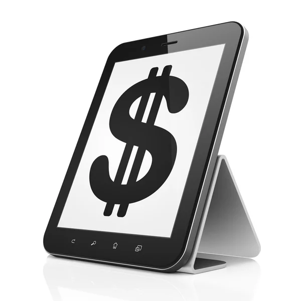 Para birimi kavramı: tablet pc bilgisayar dolar — Stok fotoğraf