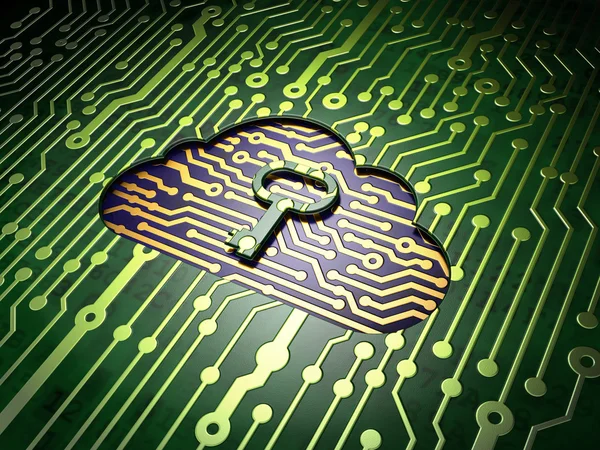 Cloud computing concept: Cloud With Key on circuit board background — Stock Photo, Image