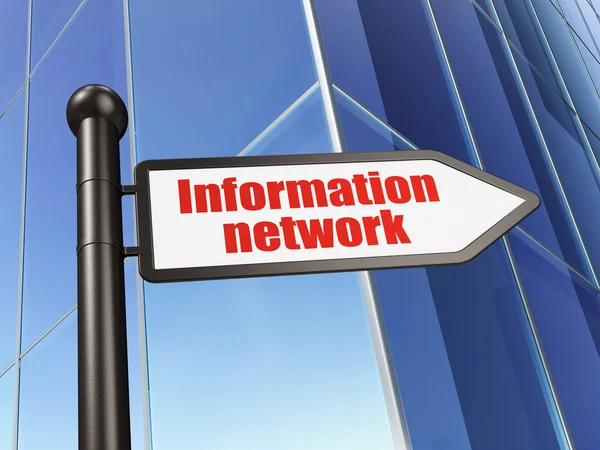 Bilgi kavramı: arka bina üzerinde işareti bilgi ağı정보 개념: 로그인 정보 네트워크 구축 배경 — Stok fotoğraf