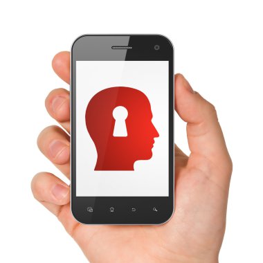 Veri kavramı: kafa ile Keyhole smartphone cep telefonu ile