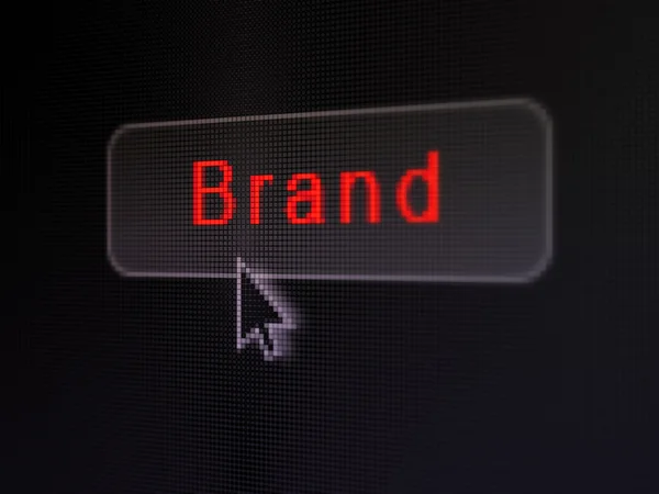 광고 개념: 디지털 버튼 배경에 브랜드 — 스톡 사진