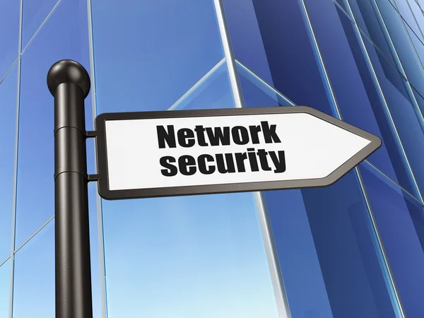 Concept de sécurité : signer Sécurité réseau sur fond de bâtiment — Photo