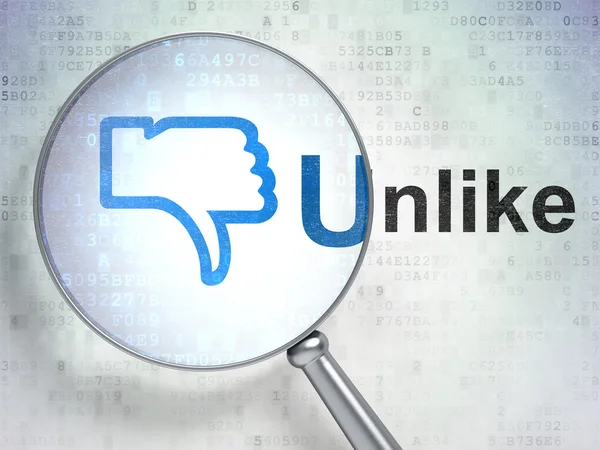 Social media concept: Thumb Down and Unlike with optical glass — Stock Photo, Image