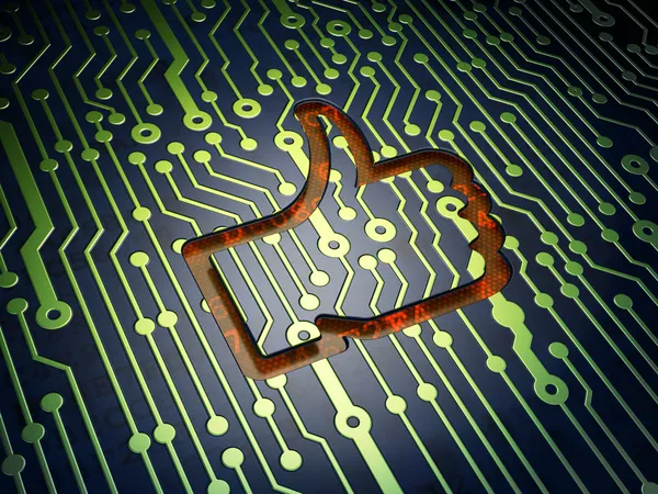 Social network concept: Thumb Up on circuit board background — Stock Photo, Image