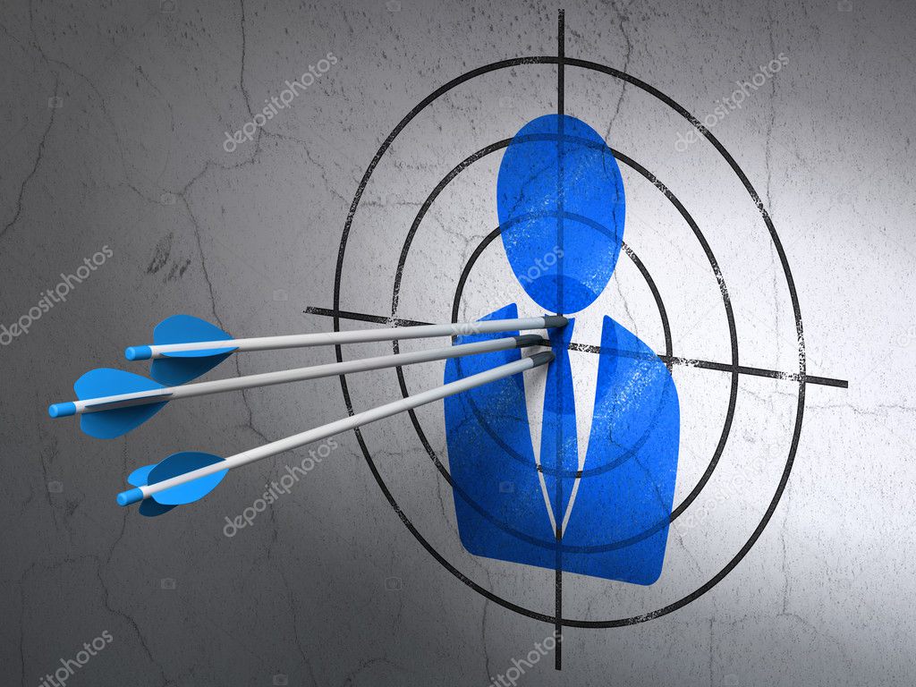 Law concept: arrows in Business Man target on wall background