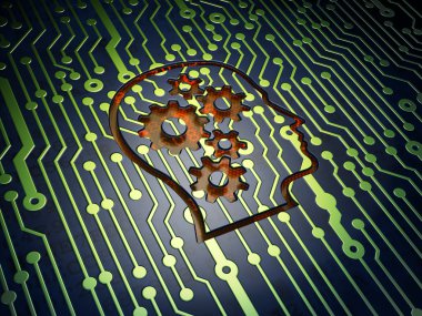 Eğitim kavramı: kafa ile vites levhasının arka plan üzerinde