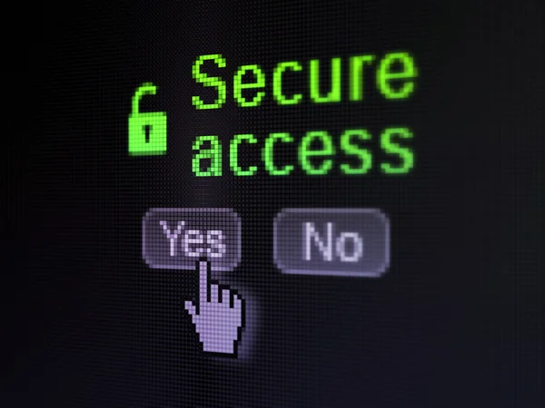 Concepto de protección: Icono de candado abierto y acceso seguro en la pantalla del ordenador digital —  Fotos de Stock