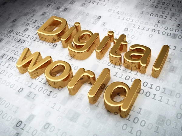 Concetto informativo: Golden Digital World su sfondo digitale — Foto Stock