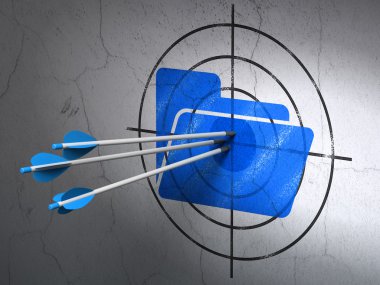 Ekonomi kavramı: duvar arka plan üzerinde klasör hedefindeki okları