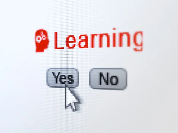 Education concept: Head With Gears icon and Learning on digital computer screen — Stock fotografie