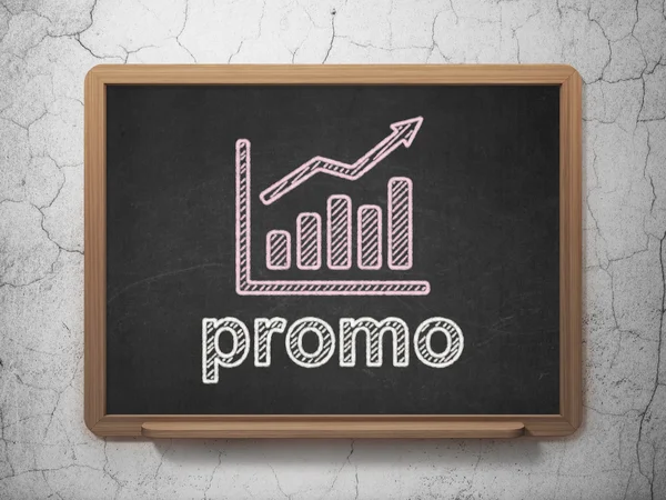 Conceito de marketing: Gráfico de crescimento e promo em fundo quadro-negro — Fotografia de Stock