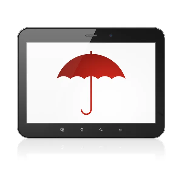 Datenschutz-Konzept: Regenschirm auf Tablet-PC — Stockfoto