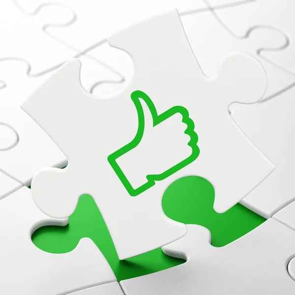 Conceito de mídia social: Thumb Up no fundo do quebra-cabeça — Fotografia de Stock