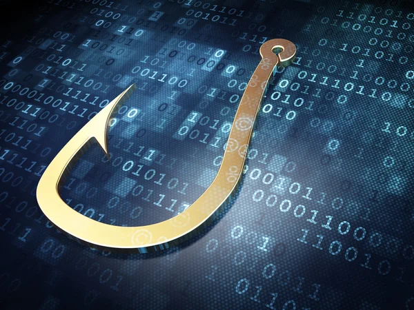 Protection concept: Golden Fishing Hook on digital background — Stock Photo, Image