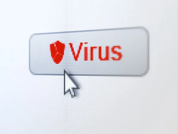 Concepto de privacidad: Virus y escudo roto sobre fondo de botón digital —  Fotos de Stock