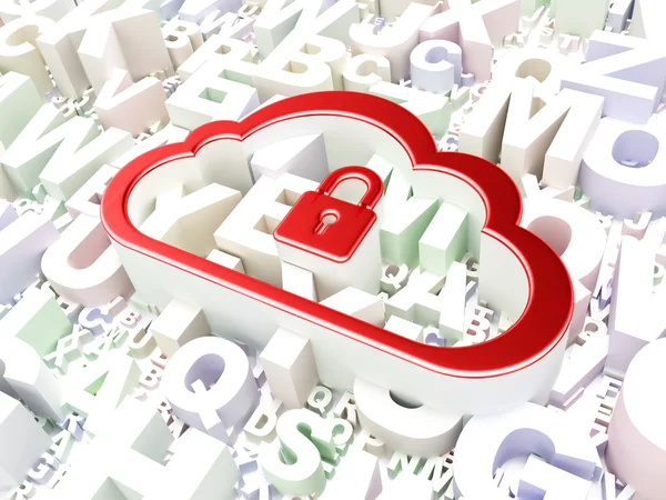 Concept de Cloud Computing : Cloud avec cadenas sur fond d'alphabet — Photo