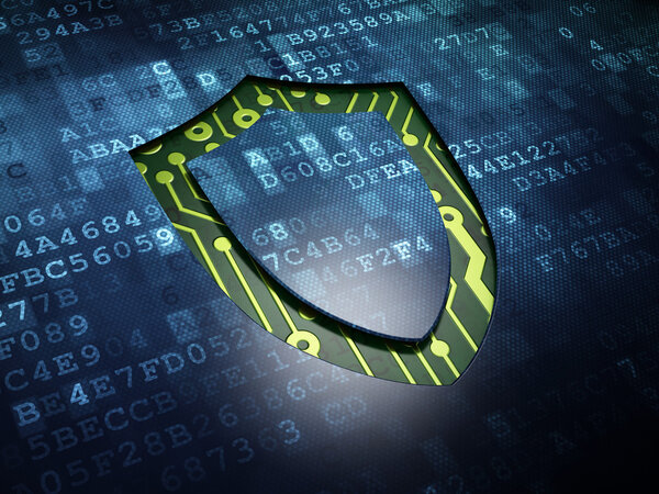 Protection concept: Contoured Shield on digital screen background