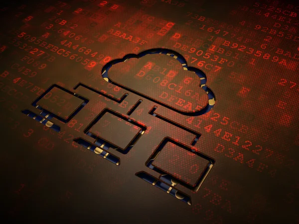 Conceito de computação em nuvem: Rede em nuvem no fundo da tela digital — Fotografia de Stock