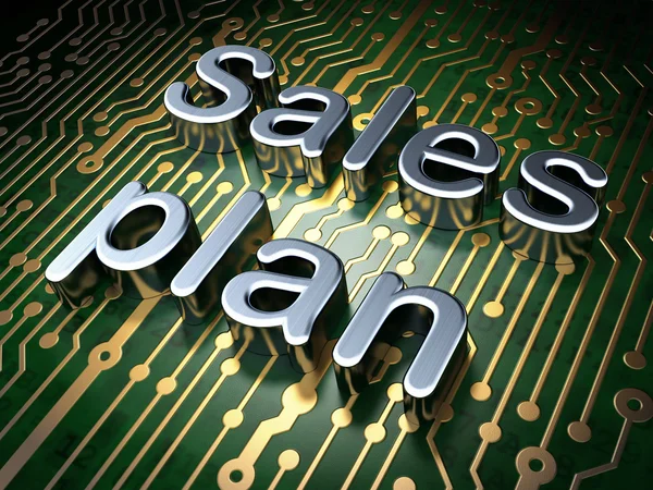 Advertising concept: Sales Plan on circuit board background — Stock Photo, Image