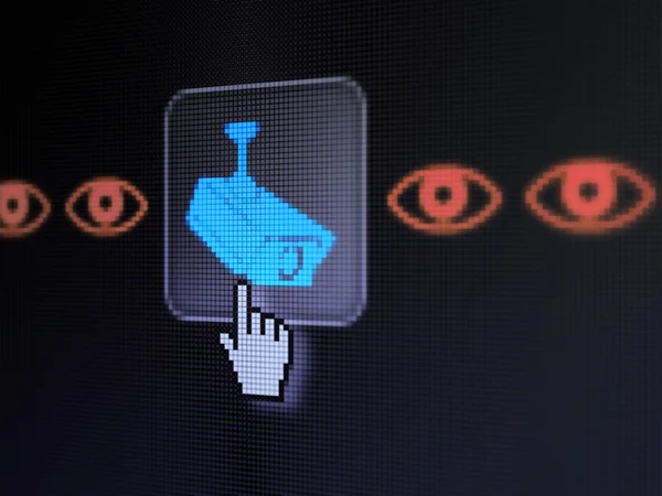 Schutzkonzept: Kamera und Auge am digitalen Computerbildschirm — Stockfoto