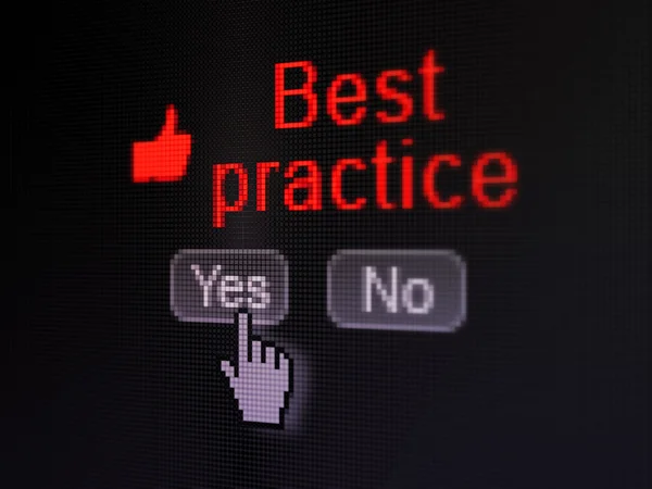 Conceito de educação: ícone Thumb Up e melhores práticas na tela do computador digital — Fotografia de Stock