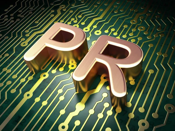 Marketing concept: PR on circuit board background — Stock Photo, Image