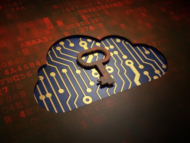 bulut teknoloji kavramı: bulut ile dijital ekran arka planı üzerinde anahtar