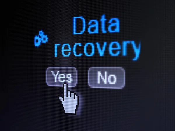 Information concept: Gears icon and Data Recovery on digital computer screen — Stock Photo, Image