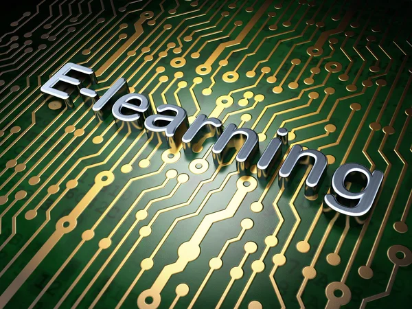 Conceito de educação: E-learning no fundo da placa de circuito — Fotografia de Stock