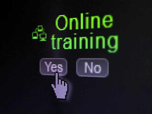 Koulutuksen käsite: Lan Computer Network kuvake ja Online Training digitaalisen tietokoneen näytöllä — kuvapankkivalokuva