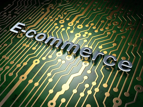 Conceito de financiamento: E-commerce no fundo da placa de circuito — Fotografia de Stock