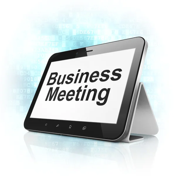 Conceito de finanças: Reunião de negócios no computador tablet pc — Fotografia de Stock