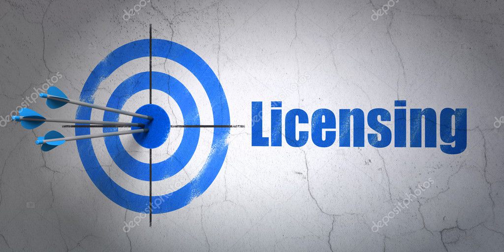 Law concept: target and Licensing on wall background