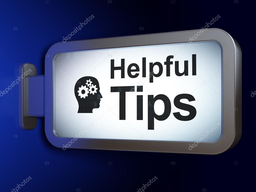 Education concept: Helpful Tips and Head With Gears on billboard background